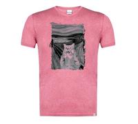 MERCHANDMANIA Camiseta Roja Mezcla con SUBLimaCION en tonalidades Negras Cuadro Arte el Grito del Gato Gracioso Risa Animal Moda Verano Tshirt