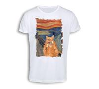 MERCHANDMANIA Camiseta Tacto algodón A3 Cuadro Arte el Grito del Gato Gracioso Risa Animal Cotton Touch Tshirt