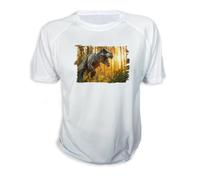 MERCHANDMANIA Camiseta tiranosaurus Rex Dinosaurio accion Cazador prehistoria Tshirt