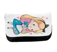 MERCHANDMANIA Estuche Neceser de Lona Alicia Pais Maravillas Chibi Kawaii Linda Cute Anime Unisex Negro Bolsa Aseo Multiusos