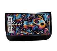MERCHANDMANIA Estuche Neceser de Lona Carta Tarot Graciosa Meme Locura estress tormenta Mental Unisex Negro Bolsa Aseo Multiusos