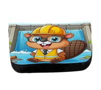 MERCHANDMANIA Estuche Neceser DE Lona Castor Ingeniero profesion Animal Presa Rio Agua Unisex Negro Bolsa Aseo Multiusos
