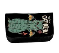 MERCHANDMANIA Estuche Neceser de Lona cathulhu Cat Gato Gracioso Meme Lovecraft Terror Horror Unisex Negro Bolsa Aseo Multiusos