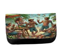 MERCHANDMANIA Estuche Neceser DE Lona chiringuito Playa Amigos Fiesta Verano Beach Club Unisex Negro Bolsa Aseo Multiusos