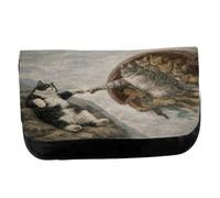 MERCHANDMANIA Estuche Neceser de Lona Cuadro Arte el creador Gatos Meme Parodia Risa Unisex Negro Bolsa Aseo Multiusos