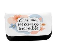 MERCHANDMANIA Estuche Neceser de Lona Frase Bonita Dia de la Madre increible Mejor Mama Unisex Negro Bolsa Aseo Multiusos