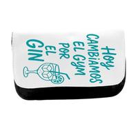 MERCHANDMANIA Estuche Neceser de Lona Frase Graciosa Gimnasio Deporte Hoy cambiamos el Gym por el Gin Unisex Negro Bolsa Aseo Multiusos