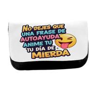 MERCHANDMANIA Estuche Neceser de Lona Frase Graciosa Mal Dia depresión Mental Chiste Unisex Negro Bolsa Aseo Multiusos