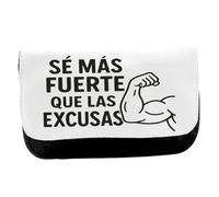 MERCHANDMANIA Estuche Neceser de Lona Frase Gym Gimnasio Deporte se más Fuerte Que Las Excusas Unisex Negro Bolsa Aseo Multiusos