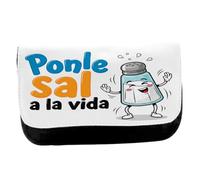 MERCHANDMANIA Estuche Neceser de Lona Frase motivadora Graciosa Vida Alegre Divertida Unisex Negro Bolsa Aseo Multiusos