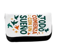 MERCHANDMANIA Estuche Neceser de Lona Frase motivadora sueño Logro Trabajo emprendedor Unisex Negro Bolsa Aseo Multiusos