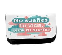 MERCHANDMANIA Estuche Neceser de Lona Frase motivadora Vivir sueño Futuro Esfuerzo Unisex Negro Bolsa Aseo Multiusos