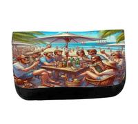 MERCHANDMANIA Estuche Neceser DE Lona Playa Amigos Fiesta chiringuito Verano Beach Club Unisex Negro Bolsa Aseo Multiusos