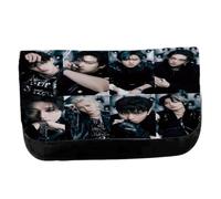 MERCHANDMANIA Estuche Neceser DE Lona straykids Chicos KPOP Walkin on Water Concierto Unisex Negro Bolsa Aseo Multiusos