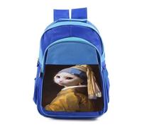 MERCHANDMANIA Mochila Azul adulto cuadro arte ja joven de la perla gata gato linda cute colegio picnic excursión deporte adolescentes