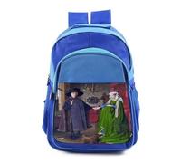 MERCHANDMANIA Mochila Azul adulto cuadro arte Jan van Eyck, El retrato de Arnolfini colegio picnic excursión deporte adolescentes