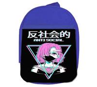 MERCHANDMANIA Mochila Azul antisocial anime girl autismo asperger gotica gotico metal colegio picnic excursión deporte niños