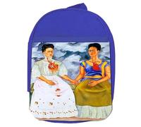MERCHANDMANIA Mochila Azul cuadro arte feminista Frida Kahlo, Las Dos Fridas colegio picnic excursión deporte niños