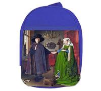 MERCHANDMANIA Mochila Azul cuadro arte Jan van Eyck, El retrato de Arnolfini colegio picnic excursión deporte niños