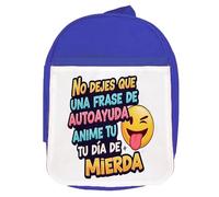 MERCHANDMANIA Mochila Azul frase graciosa mal dia depresión mental chiste colegio picnic excursión deporte niños