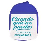 MERCHANDMANIA Mochila Azul frase gym gimnasio deporte cuando quieres puedes colegio picnic excursión deporte niños