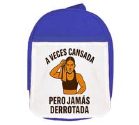 MERCHANDMANIA Mochila Azul frase motivadora gimnasio ejercicio jamas derrotada colegio picnic excursión deporte niños
