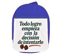 MERCHANDMANIA Mochila Azul frase motivadora gimnasio logro decision gym motivacion colegio picnic excursión deporte niños