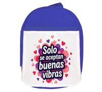MERCHANDMANIA Mochila Azul frase positiva buenas vibras amistad sentimientos colegio picnic excursión deporte niños