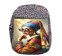 MERCHANDMANIA Mochila lunares estampada cuadro arte ja joven de la perla moderna gafas woke colegio picnic excursión deporte niños