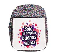 MERCHANDMANIA Mochila lunares estampada frase positiva buenas vibras amistad sentimientos colegio picnic excursión deporte niños