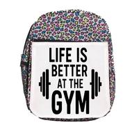 MERCHANDMANIA Mochila lunares estampada life is better at gym la vida es mejor en el gimnasio colegio picnic excursión deporte niños