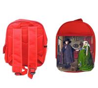 MERCHANDMANIA Mochila Roja cuadro arte Jan van Eyck, El retrato de Arnolfini colegio picnic excursión deporte niños