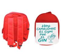 MERCHANDMANIA Mochila Roja frase graciosa gimnasio deporte hoy cambiamos el gym por el gin colegio picnic excursión deporte niños