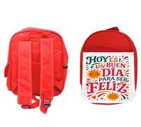 MERCHANDMANIA Mochila Roja frase motivadora feliz felicidad buen dia colegio picnic excursión deporte niños