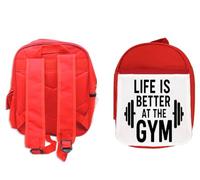 MERCHANDMANIA Mochila Roja life is better at gym la vida es mejor en el gimnasio colegio picnic excursión deporte niños