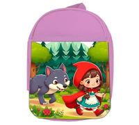 MERCHANDMANIA MOCHILA ROSA caperucita roja y el lobo cuento niños infantil colegio picnic excursión deporte niños