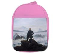 MERCHANDMANIA Mochila Rosa Caspar David Friedrich, El caminante sobre el mar de nubes colegio picnic excursión deporte niños
