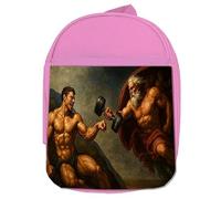 MERCHANDMANIA Mochila Rosa cuadro arte el creador musculos gimnasio calistenia colegio picnic excursión deporte niños