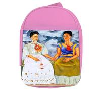 MERCHANDMANIA Mochila Rosa cuadro arte feminista Frida Kahlo, Las Dos Fridas colegio picnic excursión deporte niños
