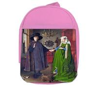 MERCHANDMANIA Mochila Rosa cuadro arte Jan van Eyck, El retrato de Arnolfini colegio picnic excursión deporte niños