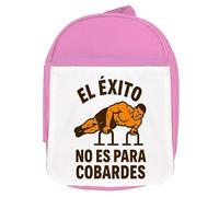 MERCHANDMANIA Mochila Rosa frase gimnasio éxito valientes musculos esfuerzo colegio picnic excursión deporte niños