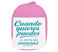 MERCHANDMANIA Mochila Rosa frase gym gimnasio deporte cuando quieres puedes colegio picnic excursión deporte niños