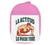 MERCHANDMANIA Mochila Rosa frase gym gimnasio deporte la actitud lo puede todo colegio picnic excursión deporte niños