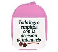 MERCHANDMANIA Mochila Rosa frase motivadora gimnasio logro decision gym motivacion colegio picnic excursión deporte niños