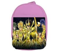 MERCHANDMANIA MOCHILA ROSA HEROES ARMADURAS DORADAS caballeros anime colegio picnic excursión deporte niños