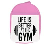 MERCHANDMANIA Mochila Rosa life is better at gym la vida es mejor en el gimnasio colegio picnic excursión deporte niños