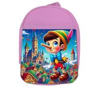 MERCHANDMANIA MOCHILA ROSA pinocho muñeco niño madera cuento infantil colegio picnic excursión deporte niños