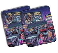 MERCHANDMANIA Pack 2 Alfombrillas Medianas Cine Auto Coches Retro Poster Vintage Aliens Terror peli Mousepad Raton
