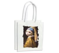 MERCHANDMANIA Pack 2 bolsas cuadro arte ja joven de la perla gata gato linda cute cocina compra kitchen