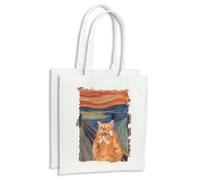 MERCHANDMANIA Pack con 4 bolsas cuadro arte el grito del gato gracioso risa animal compra cocina adorno